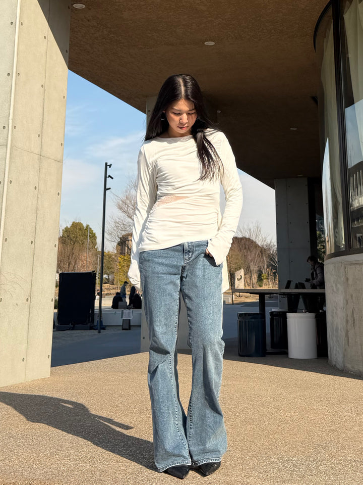 サイドシアーレースリボントップス