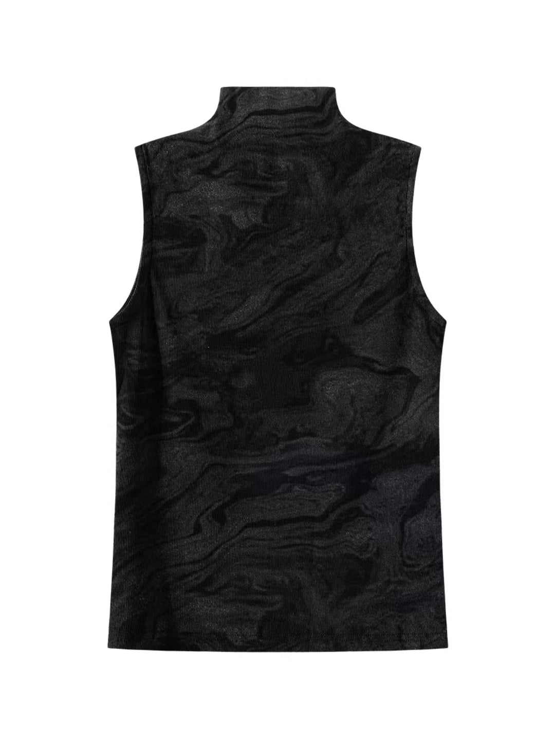 マーブルデザインハイネックスリーブレストップス