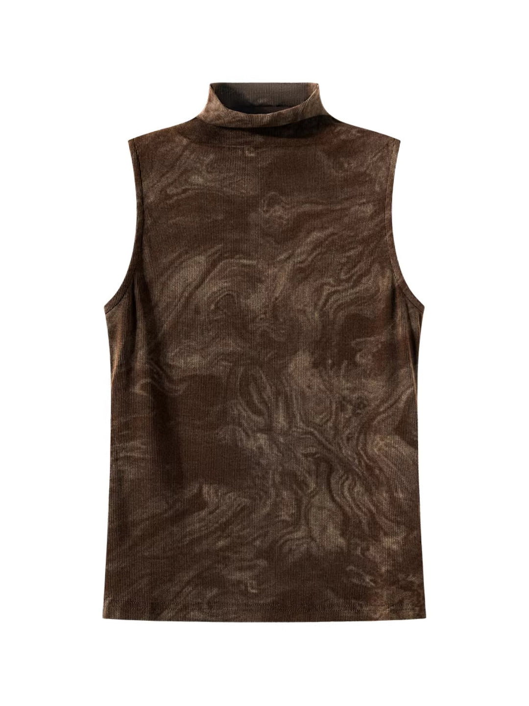 マーブルデザインハイネックスリーブレストップス