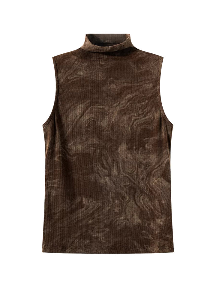 マーブルデザインハイネックスリーブレストップス