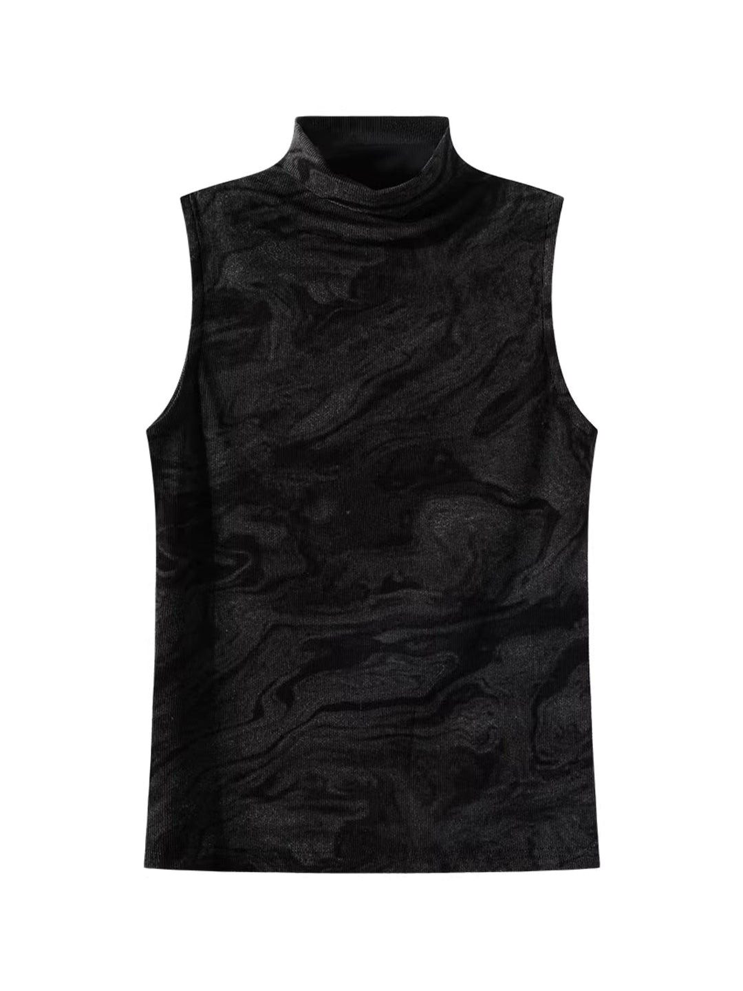 マーブルデザインハイネックスリーブレストップス