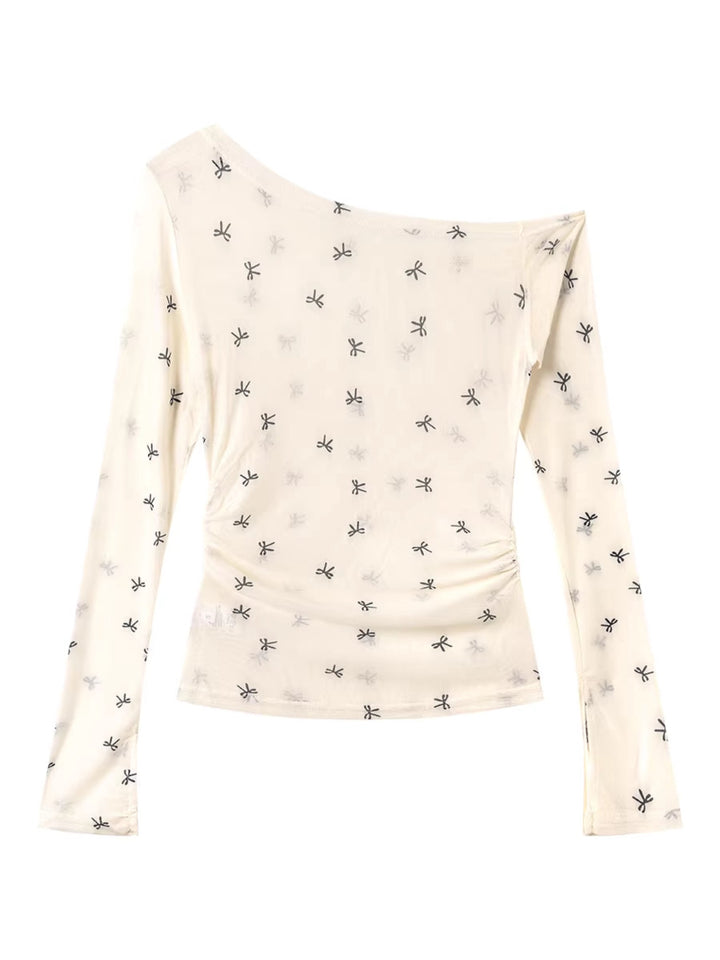 リボン柄シアーメッシュトップスレイヤードセット