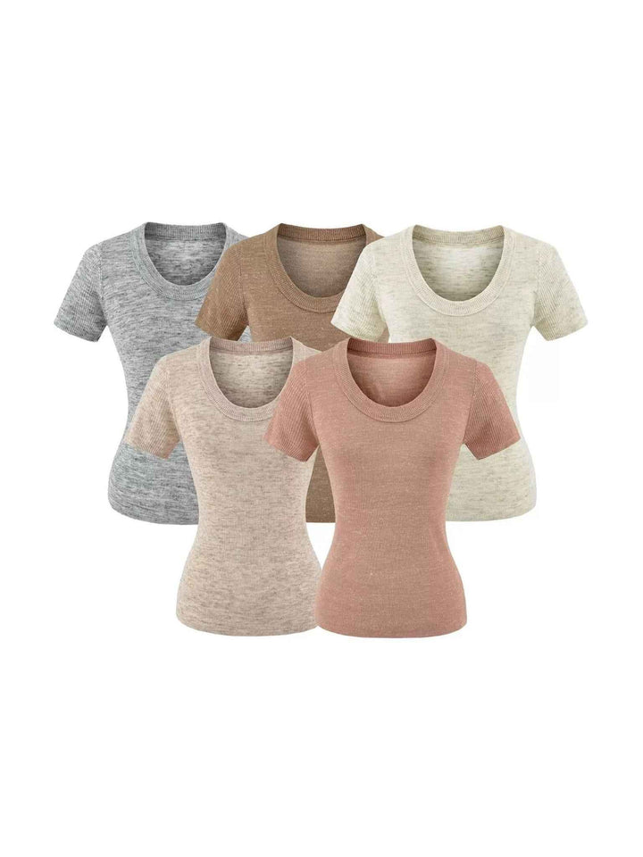 リネンタッチサマーニットUネックTシャツ