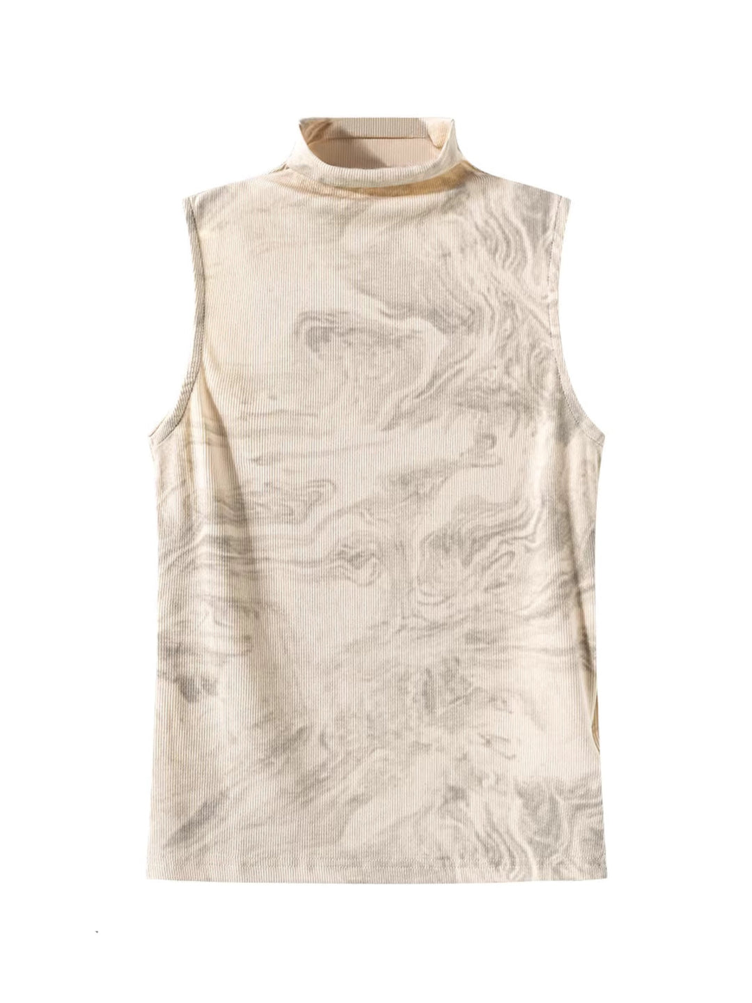 マーブルデザインハイネックスリーブレストップス