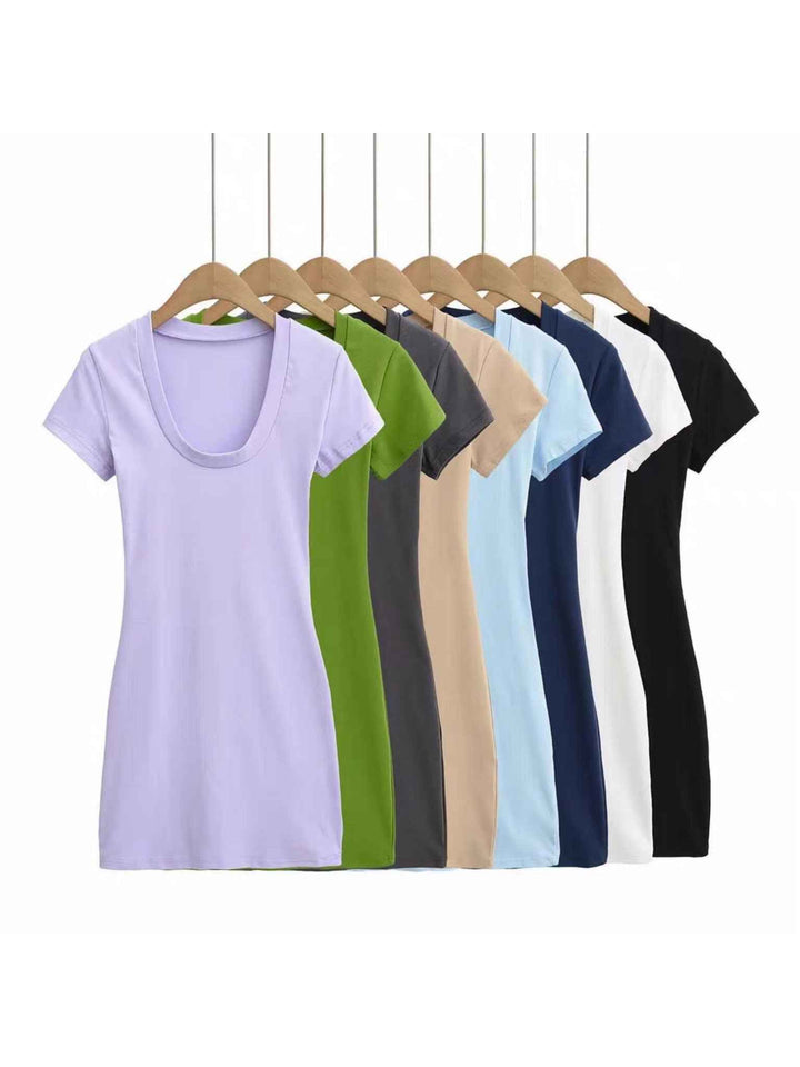 UネックTシャツミニワンピース