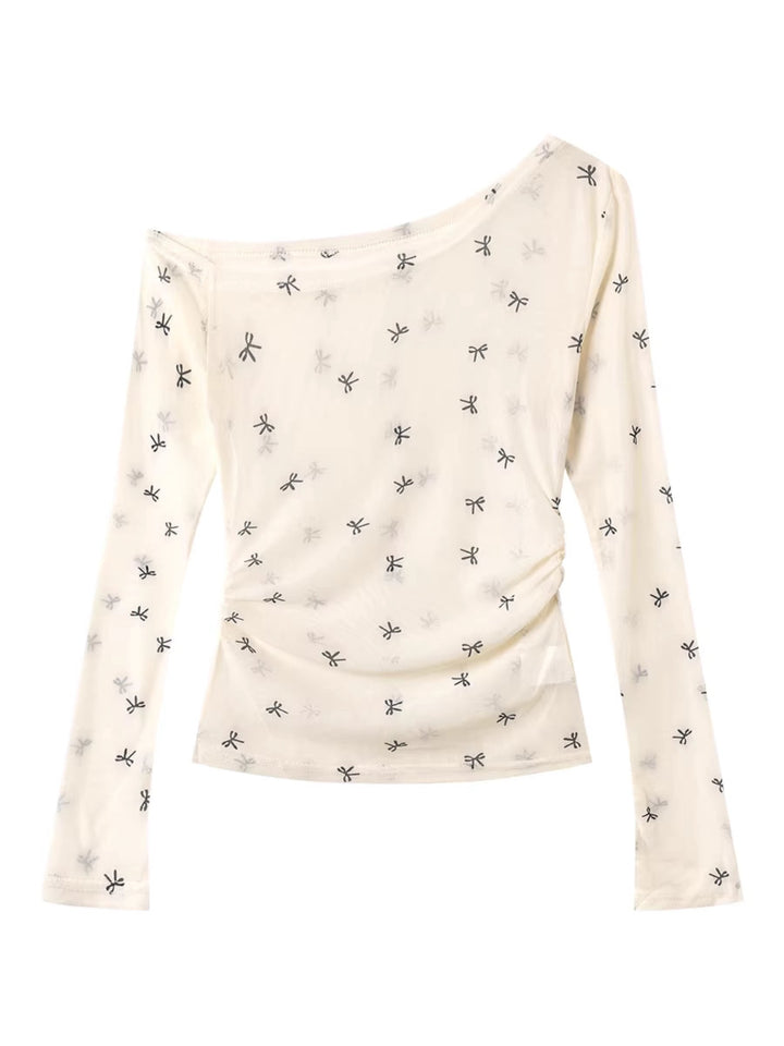 リボン柄シアーメッシュトップスレイヤードセット