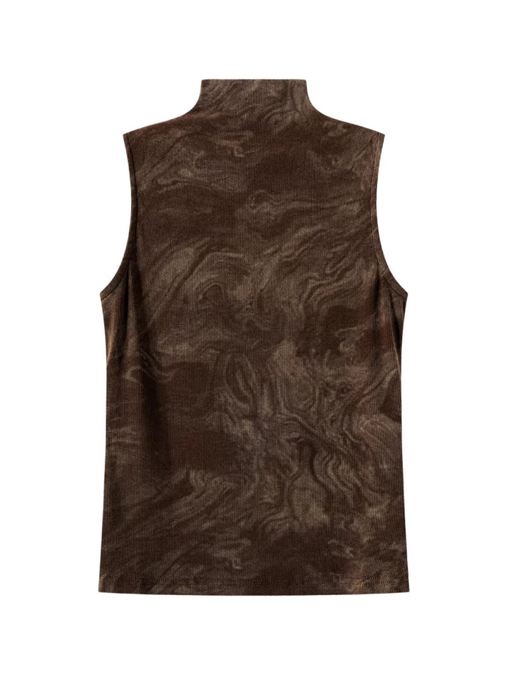 マーブルデザインハイネックスリーブレストップス