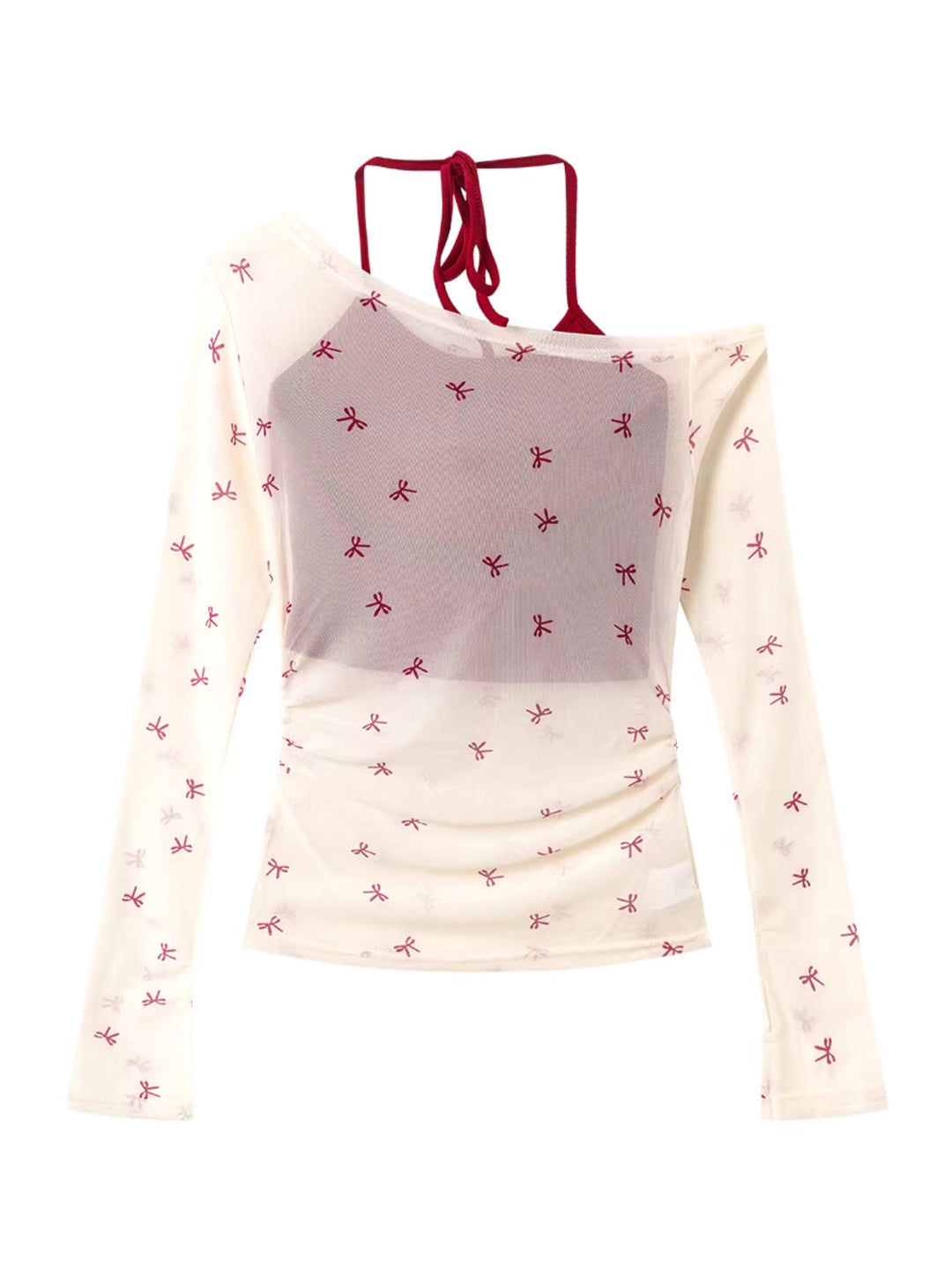 リボン柄シアーメッシュトップスレイヤードセット