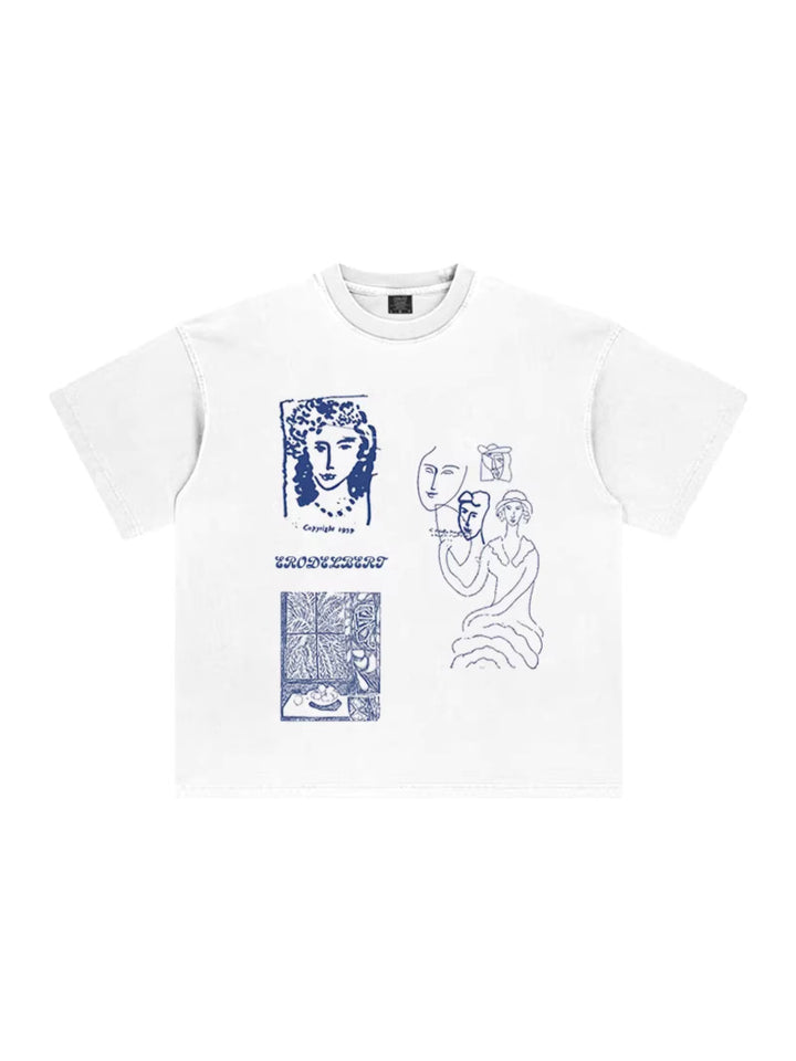 モダンアートグラフィックプリントTシャツ