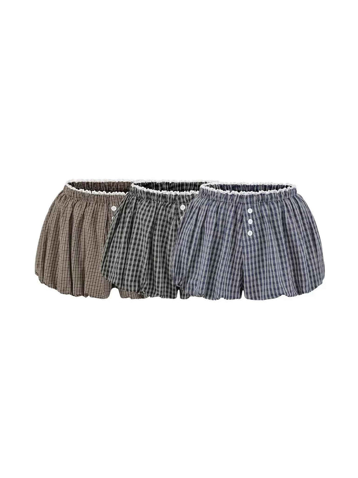 チェック柄フリルバルーンボクサーショートパンツ