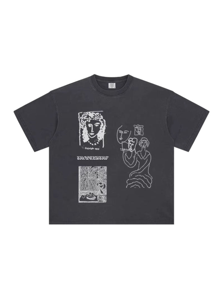 モダンアートグラフィックプリントTシャツ