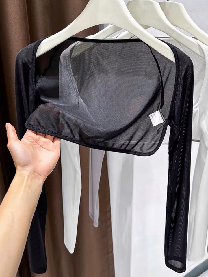 ストレッチシアーメッシュクロップドトップス