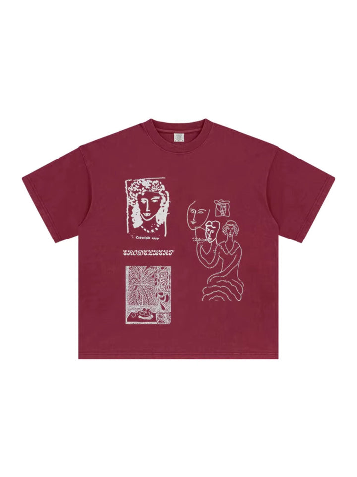 モダンアートグラフィックプリントTシャツ
