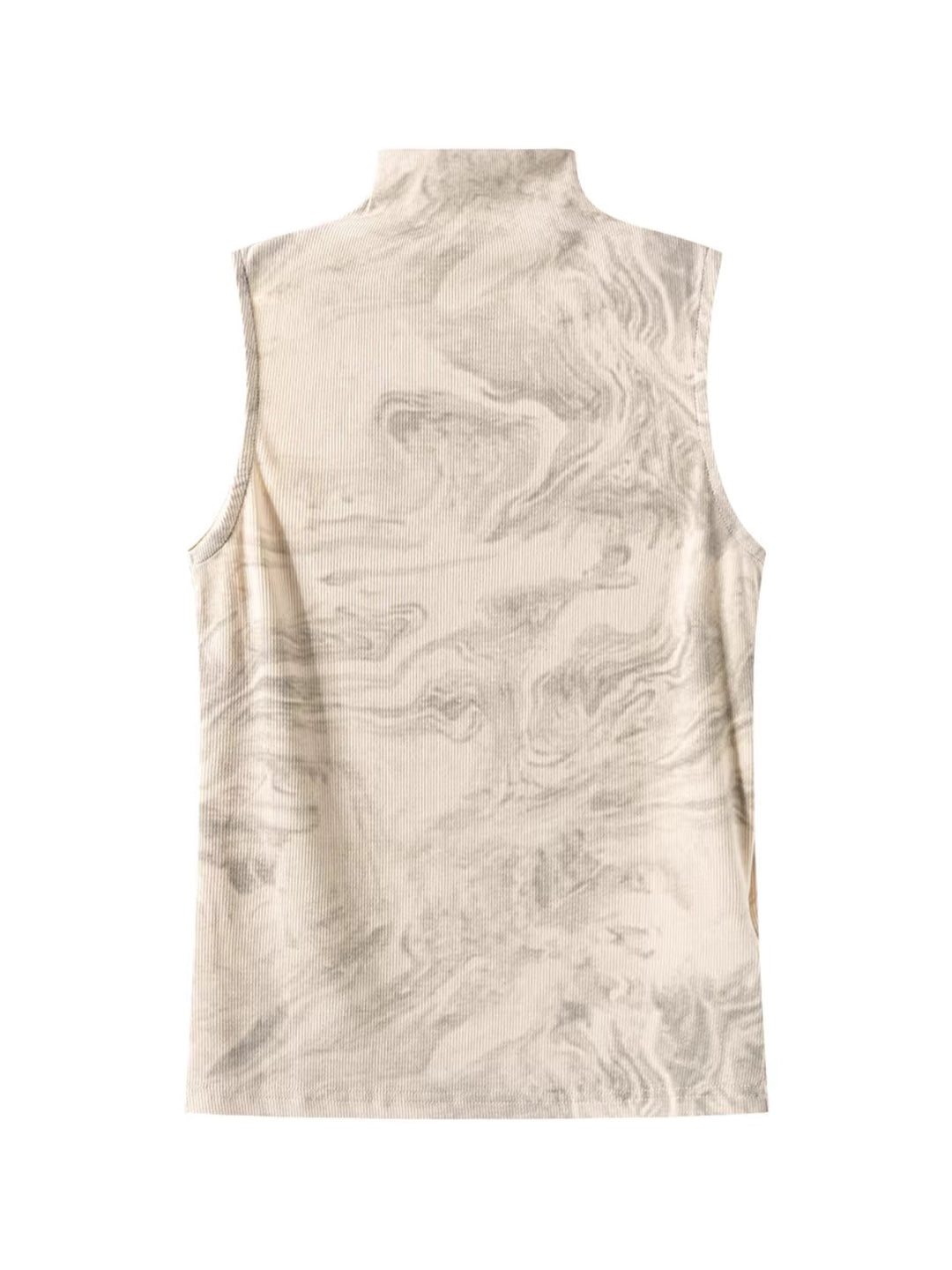 マーブルデザインハイネックスリーブレストップス