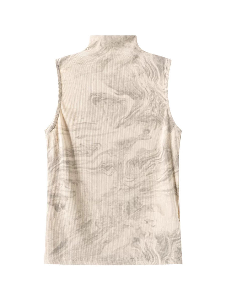 マーブルデザインハイネックスリーブレストップス