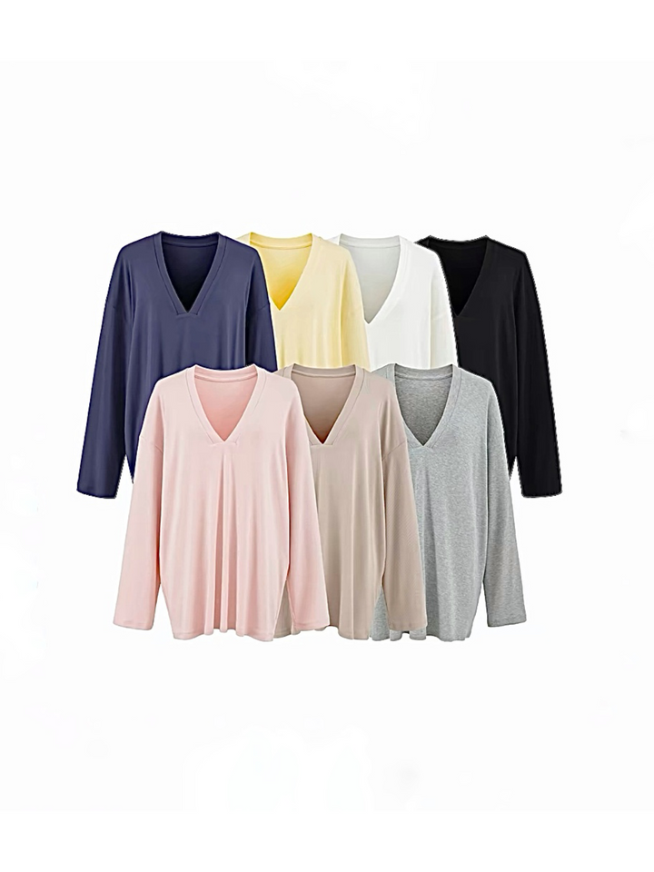 Vネックリラックスリブトップス
