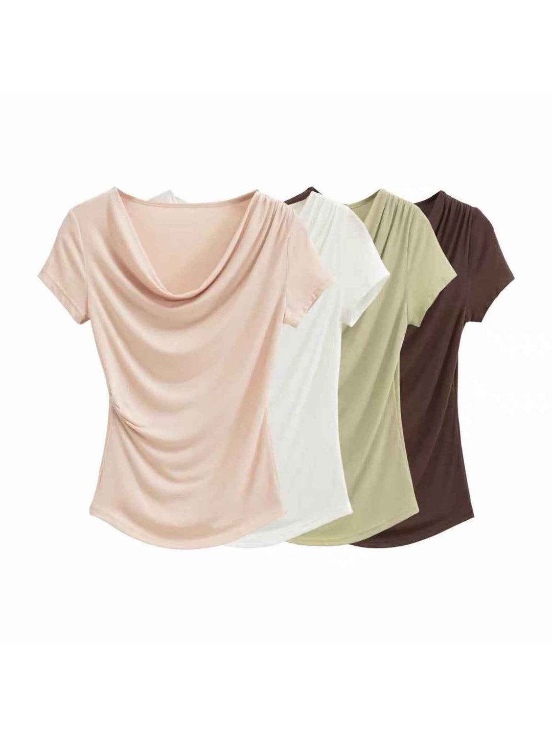 ドレープネックギャザーソフトTシャツ