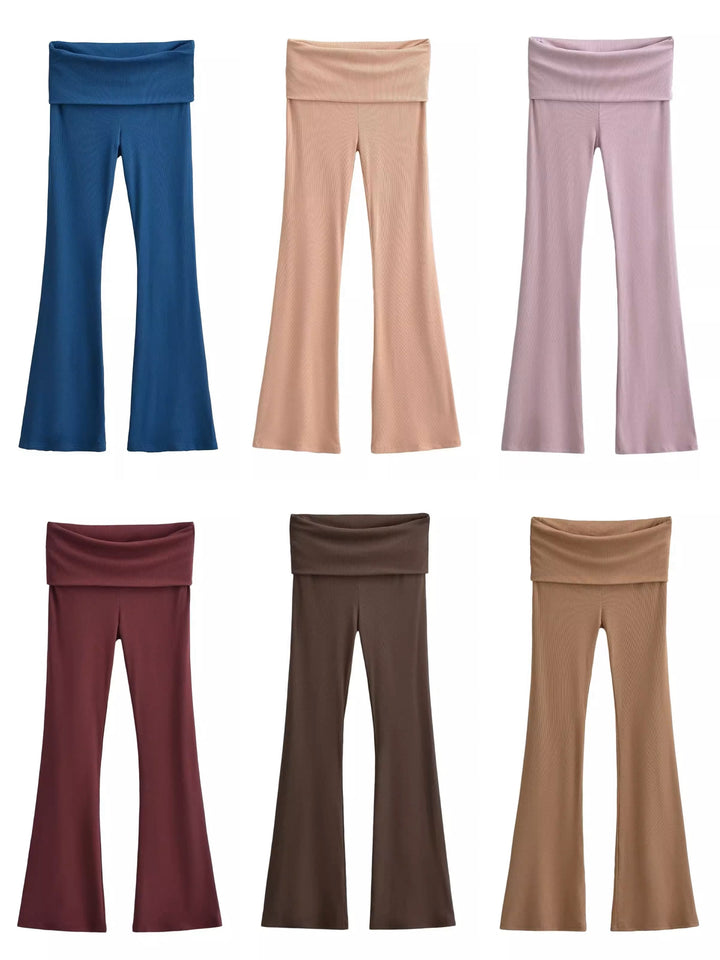 ワイドフォールドオーバーリブフレアパンツ