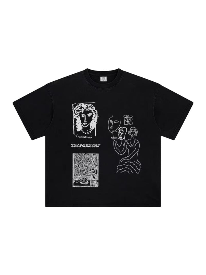 モダンアートグラフィックプリントTシャツ