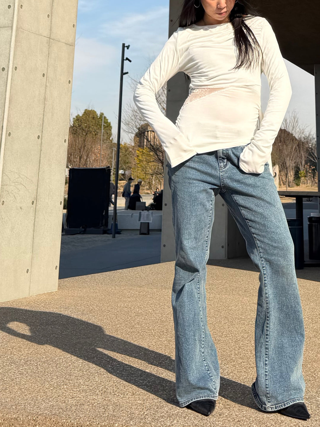 サイドシアーレースリボントップス