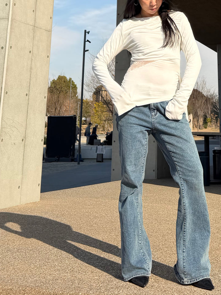 サイドシアーレースリボントップス