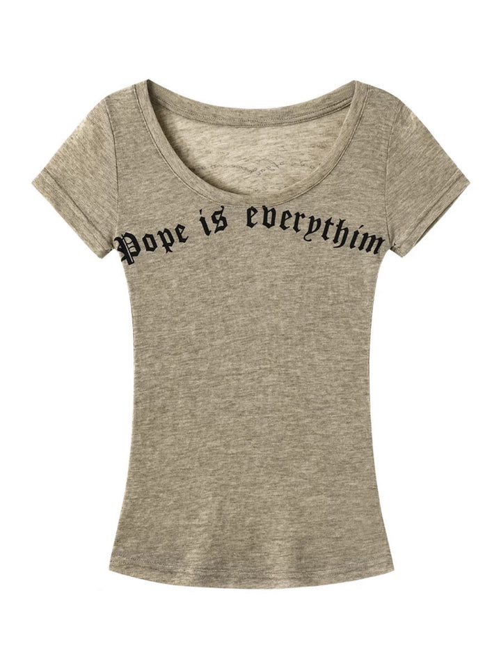 GothicグラフィックUネックTシャツ